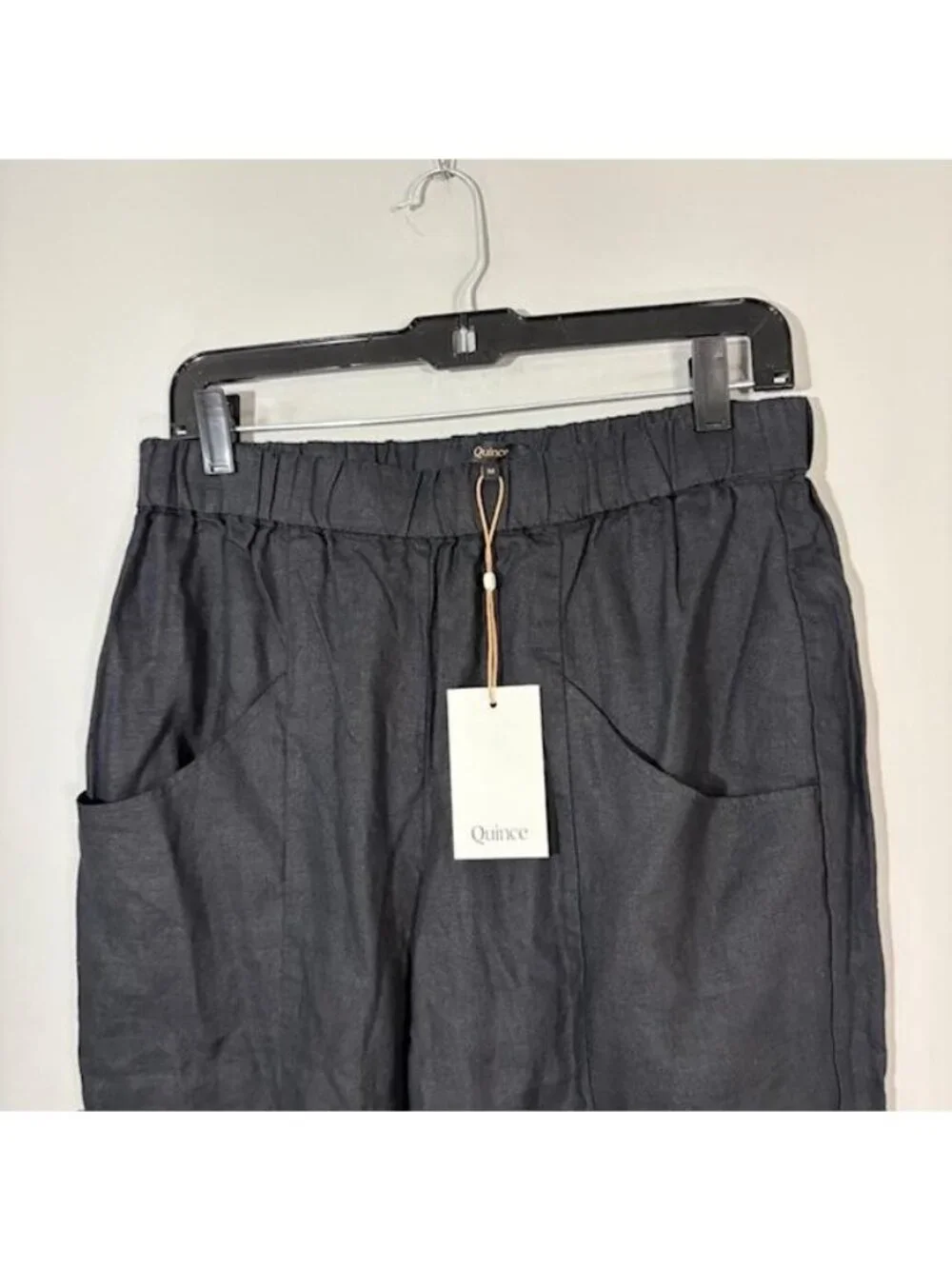 Quince Pants Womens M Black Linen Tapered Ankle Pull On Elastic Waist Pockets